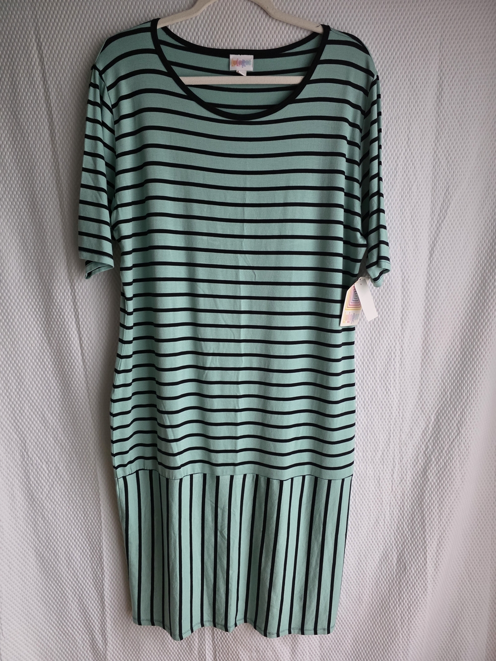 Mint Green & Black Striped Casual Dress Size L